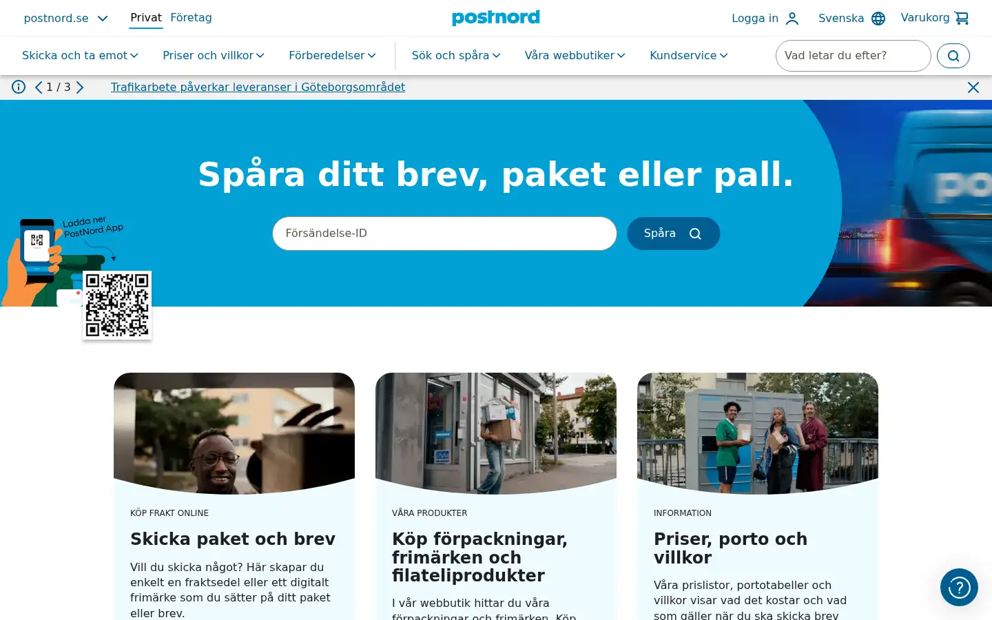 Screenshot of postnord.se