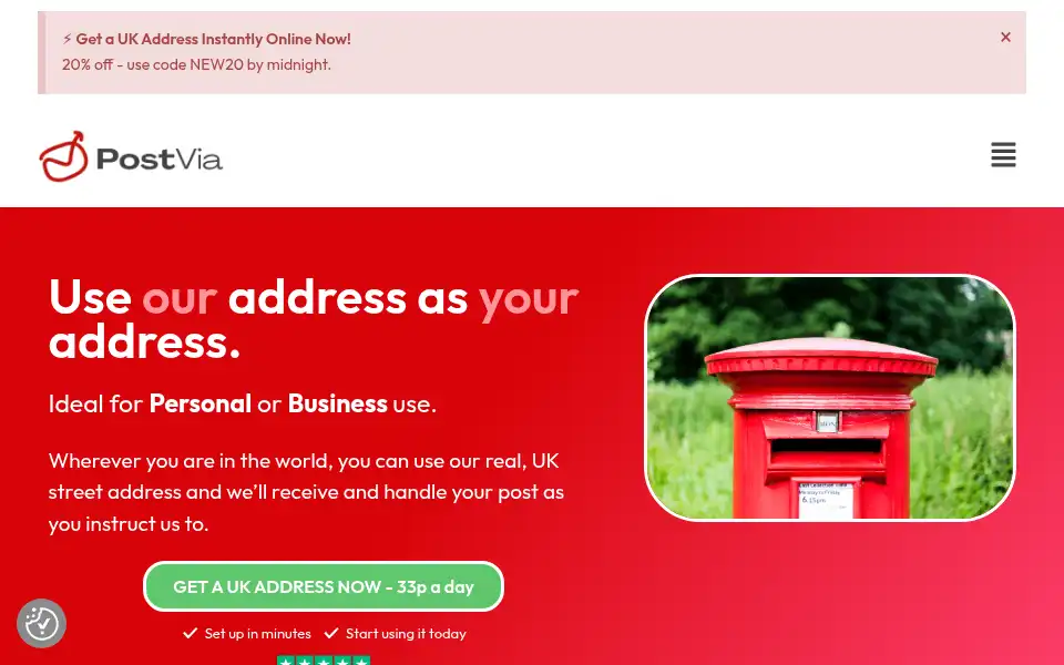 Screenshot of postvia.co.uk