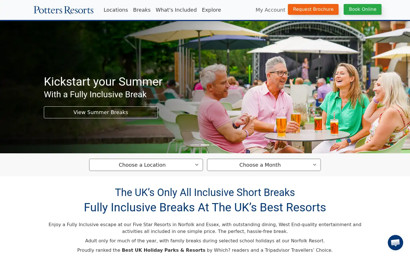 Screenshot of pottersholidays.com