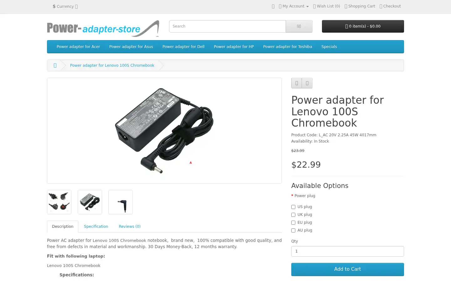 Screenshot of power-adapter-store.com
