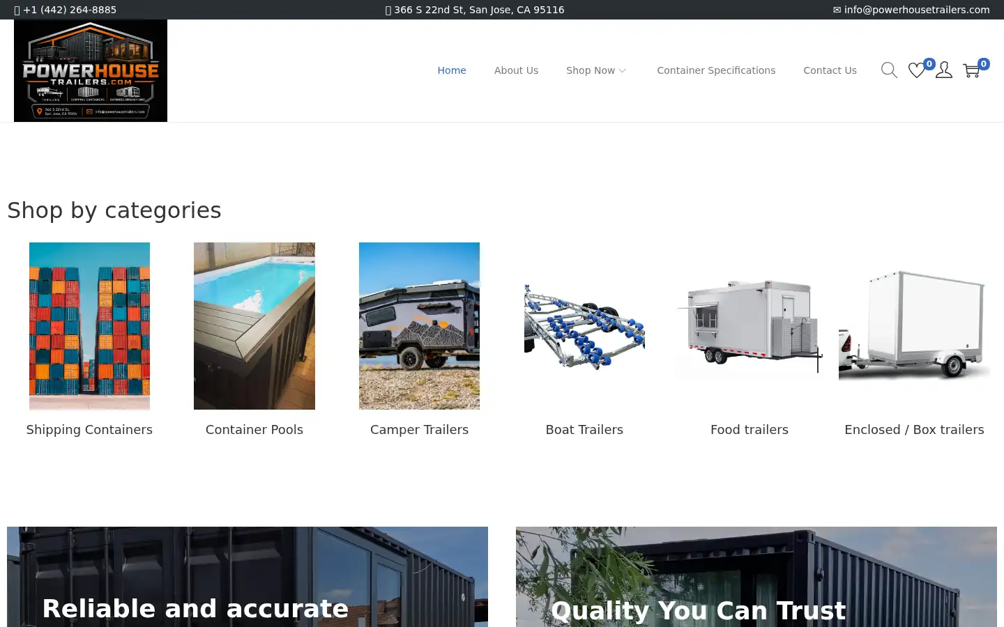 Screenshot of powerhousetrailers.com