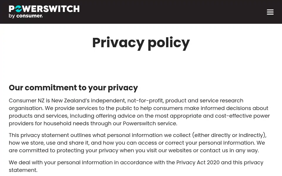 Screenshot of powerswitch.org.nz