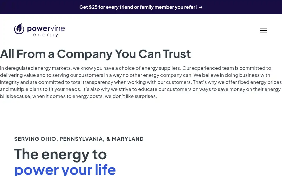 Screenshot of powervineenergy.com