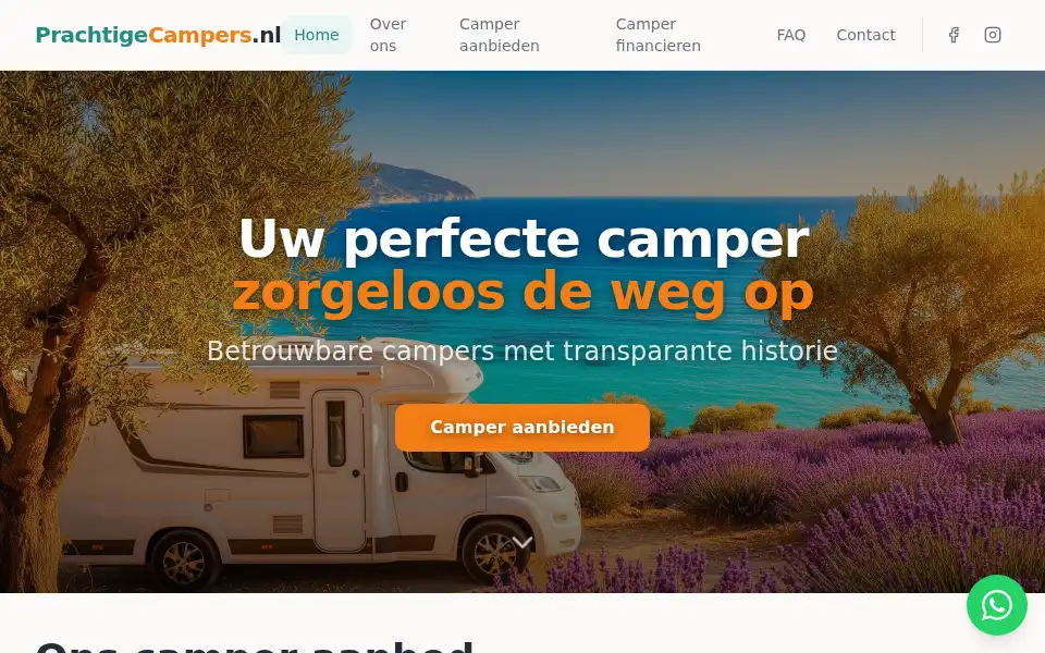 Screenshot of prachtigecampers.nl