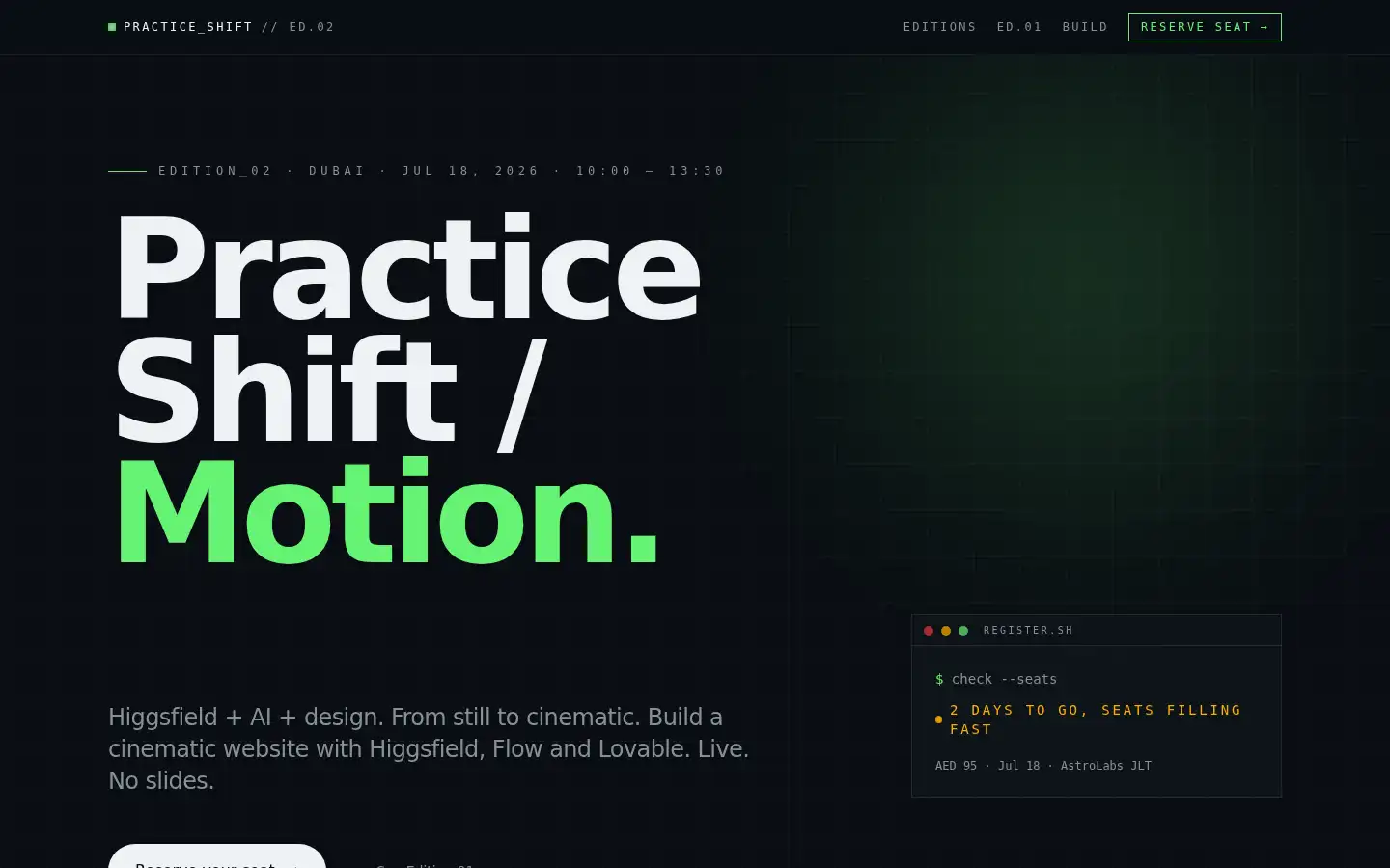 Screenshot of practiceshift.live