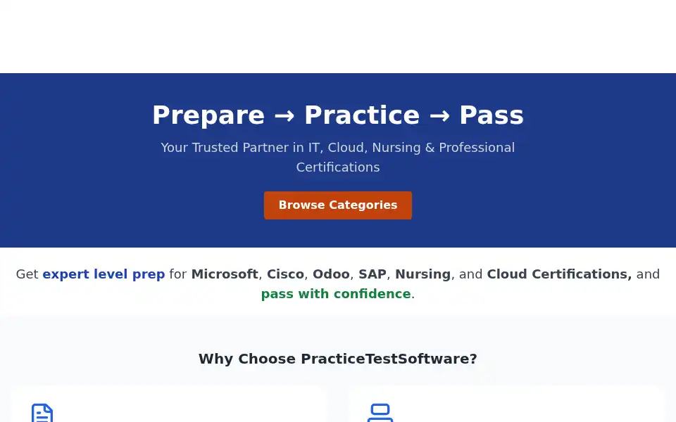 Screenshot of practicetestsoftware.com
