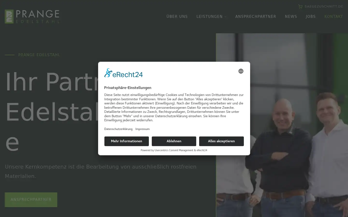 Screenshot of prange-edelstahl.de