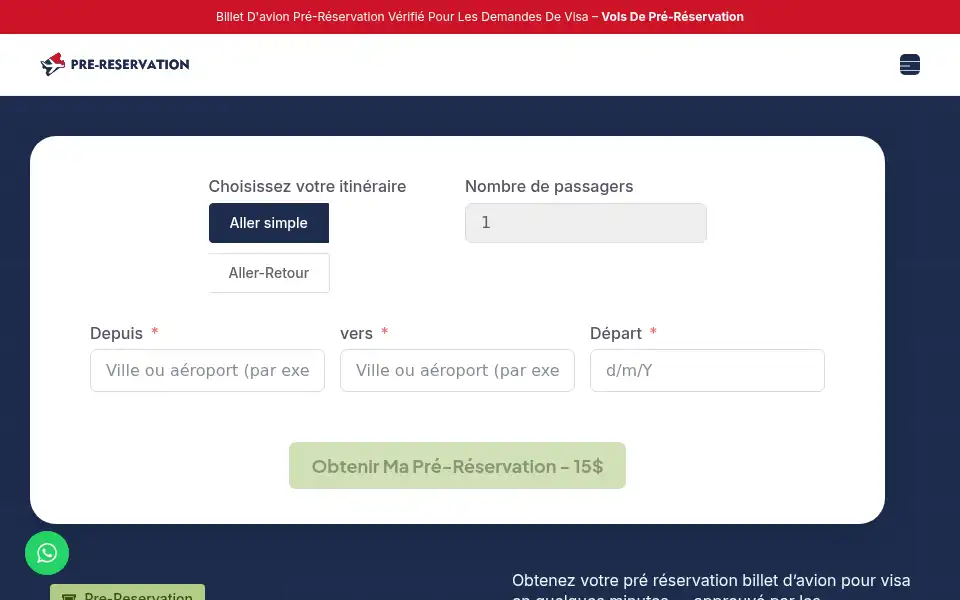 Screenshot of pre-reservation.fr