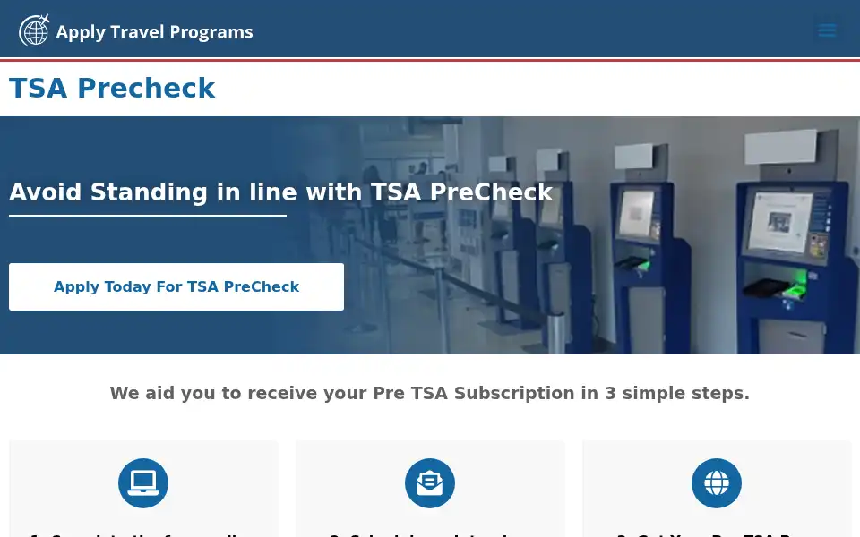 Screenshot of pre-traveler-application.com