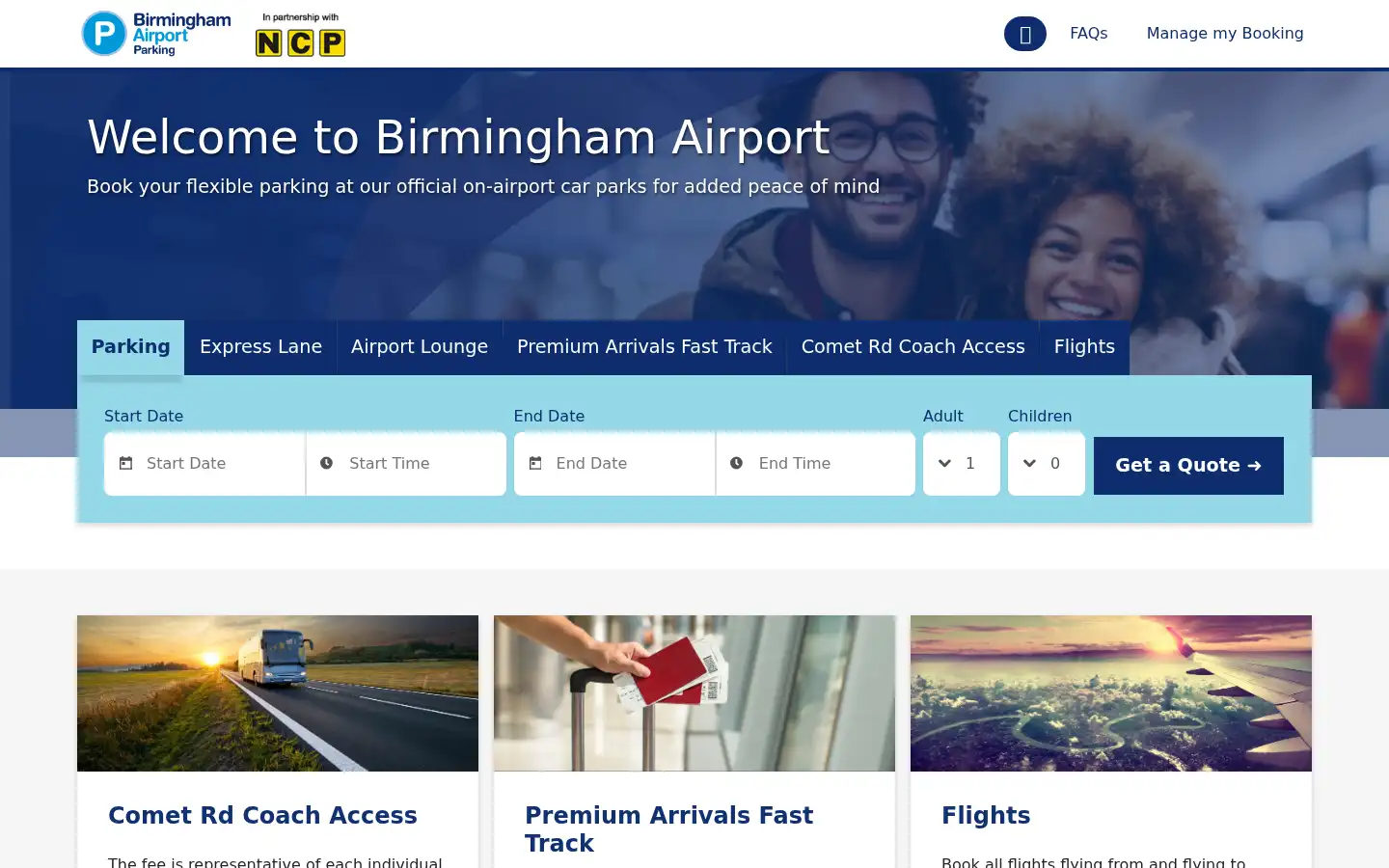 Screenshot of prebook.birminghamairport.co.uk