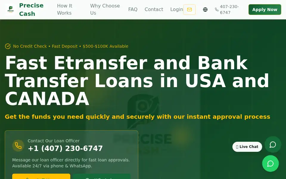 Screenshot of precisecash.com
