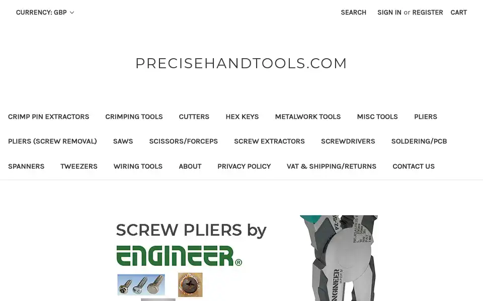 Screenshot of precisehandtools.com