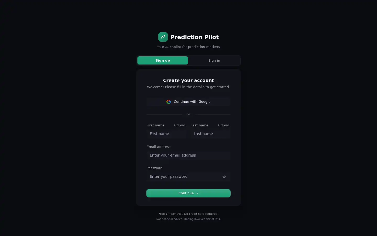 Screenshot of predictionpilot.io
