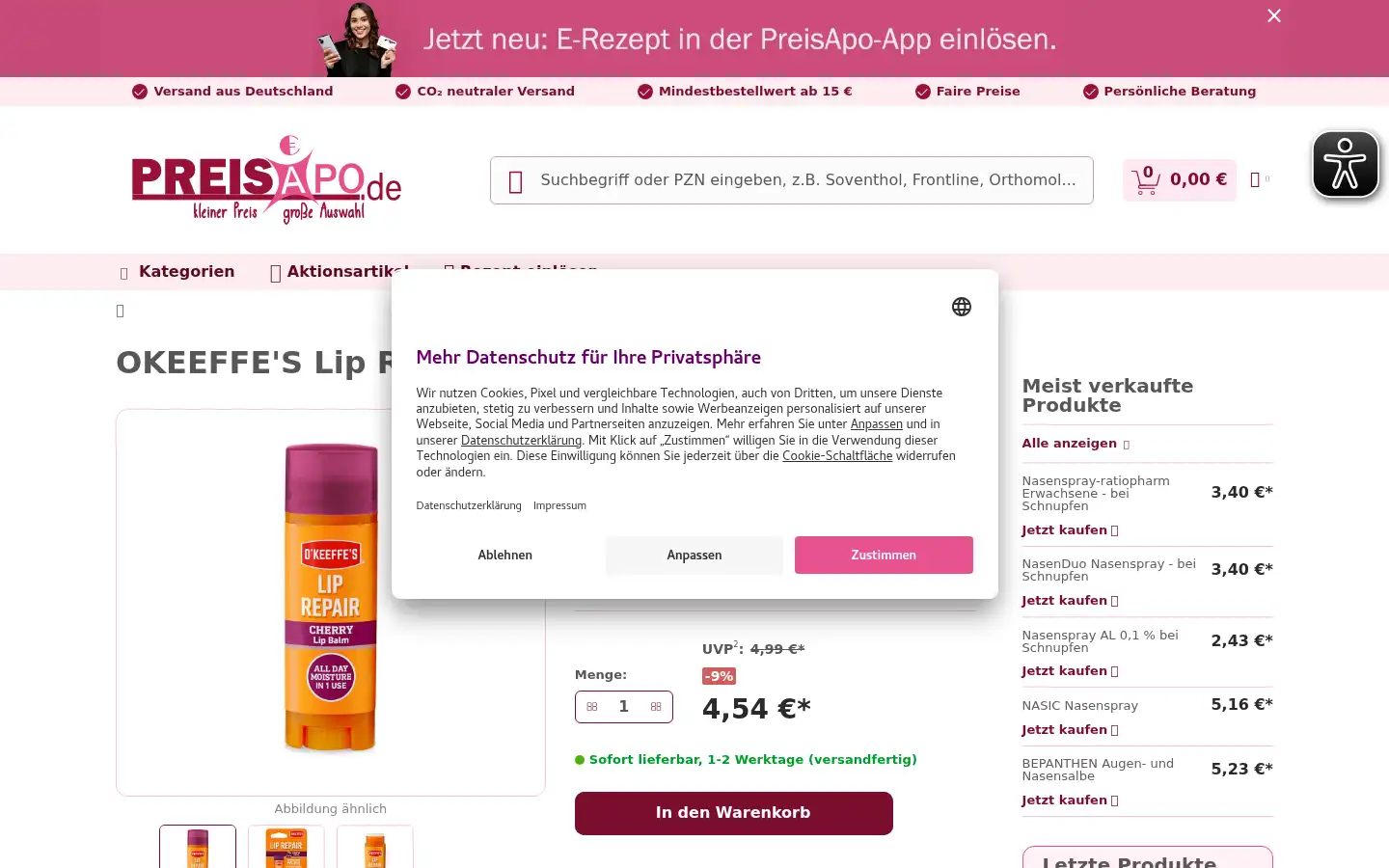 Screenshot of preisapo.de