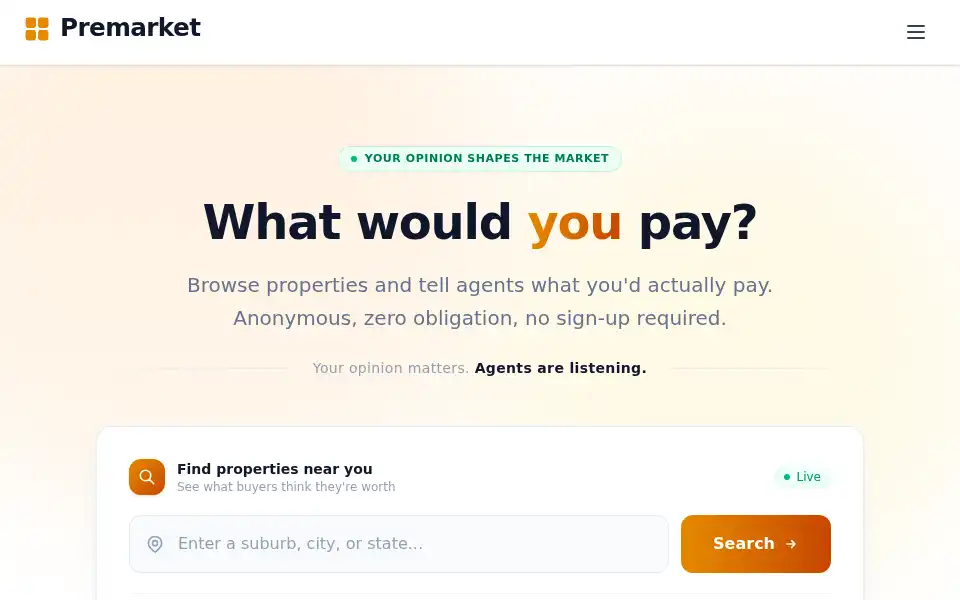 Screenshot of premarket.homes