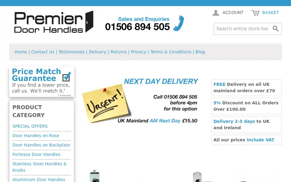 Screenshot of premierdoorhandles.co.uk