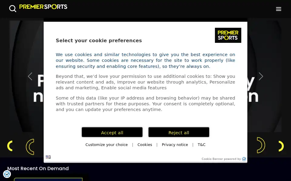 Screenshot of premierplayer.tv