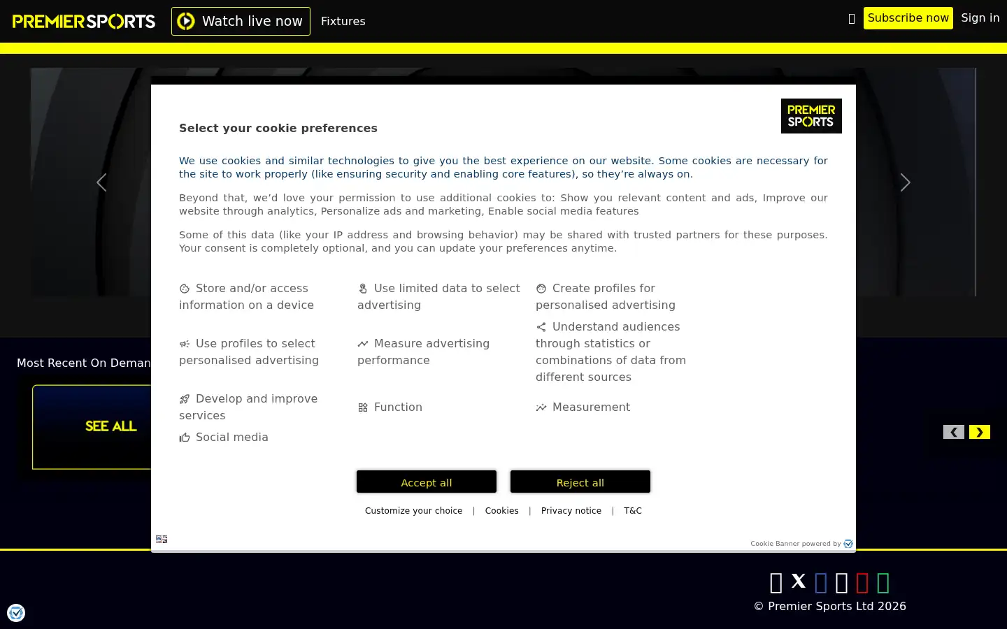 Screenshot of premiersports.com
