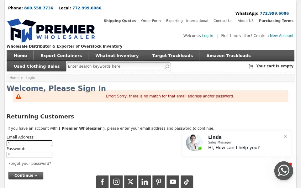 Screenshot of premierwholesaler.com