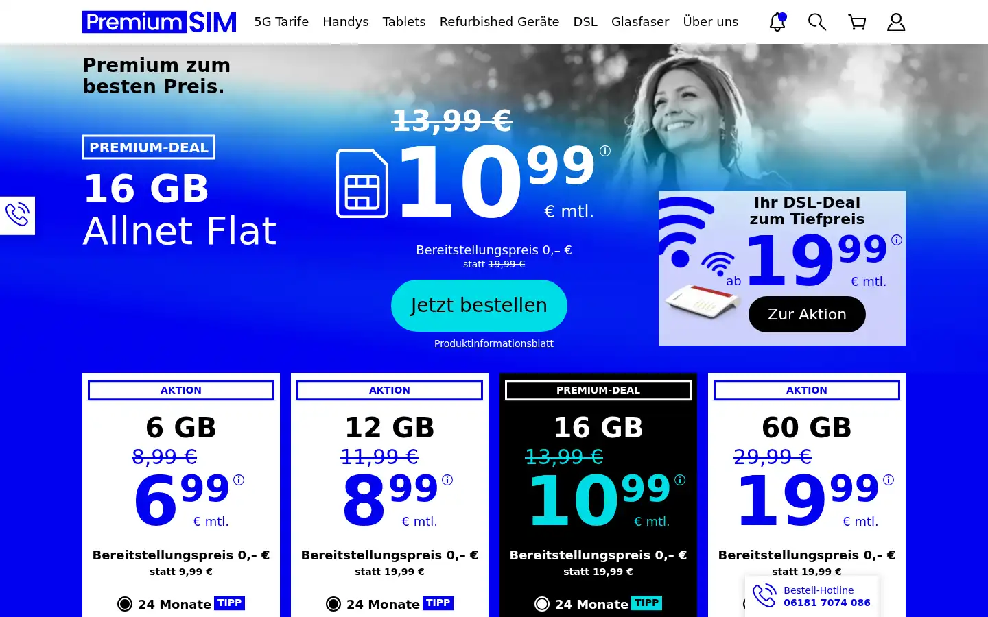 Screenshot of premiumsim.de