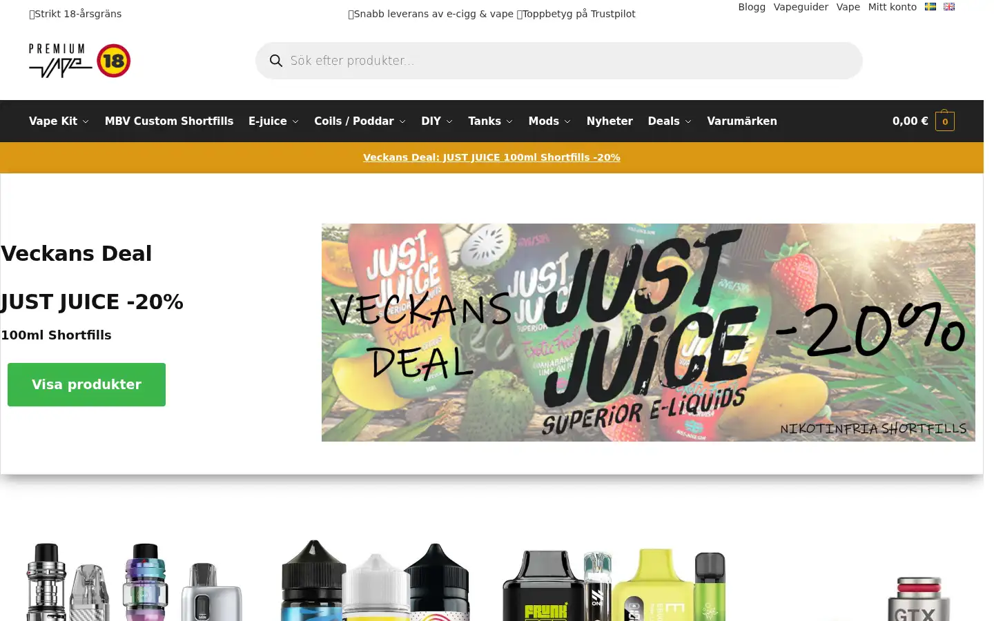 Screenshot of premiumvape.se