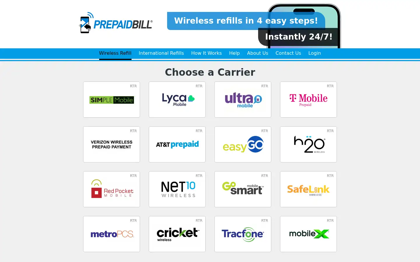 Screenshot of prepaidbill.com