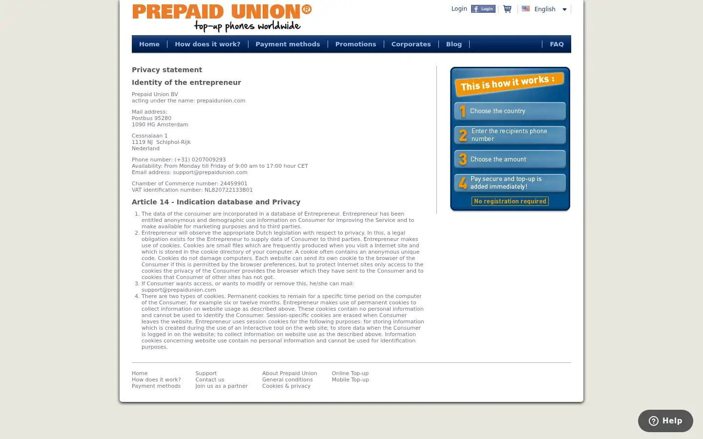 Screenshot of prepaidunion.com