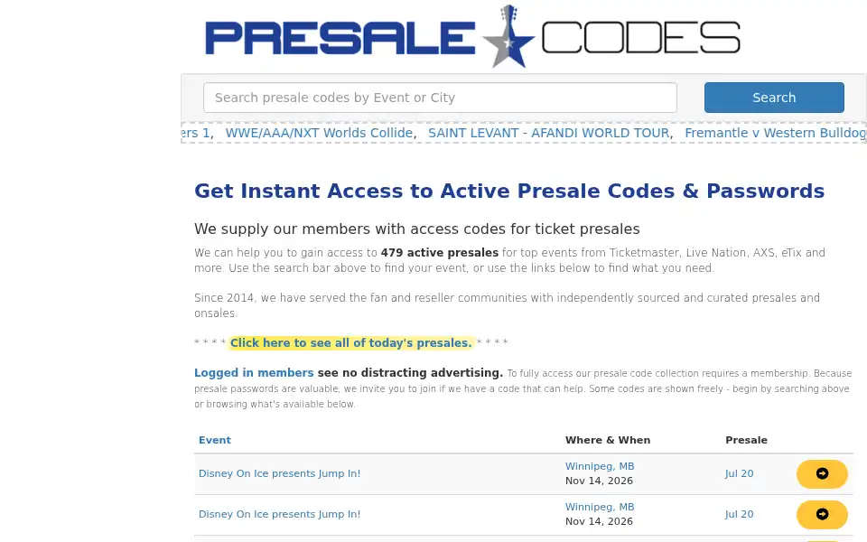 Screenshot of presale.codes