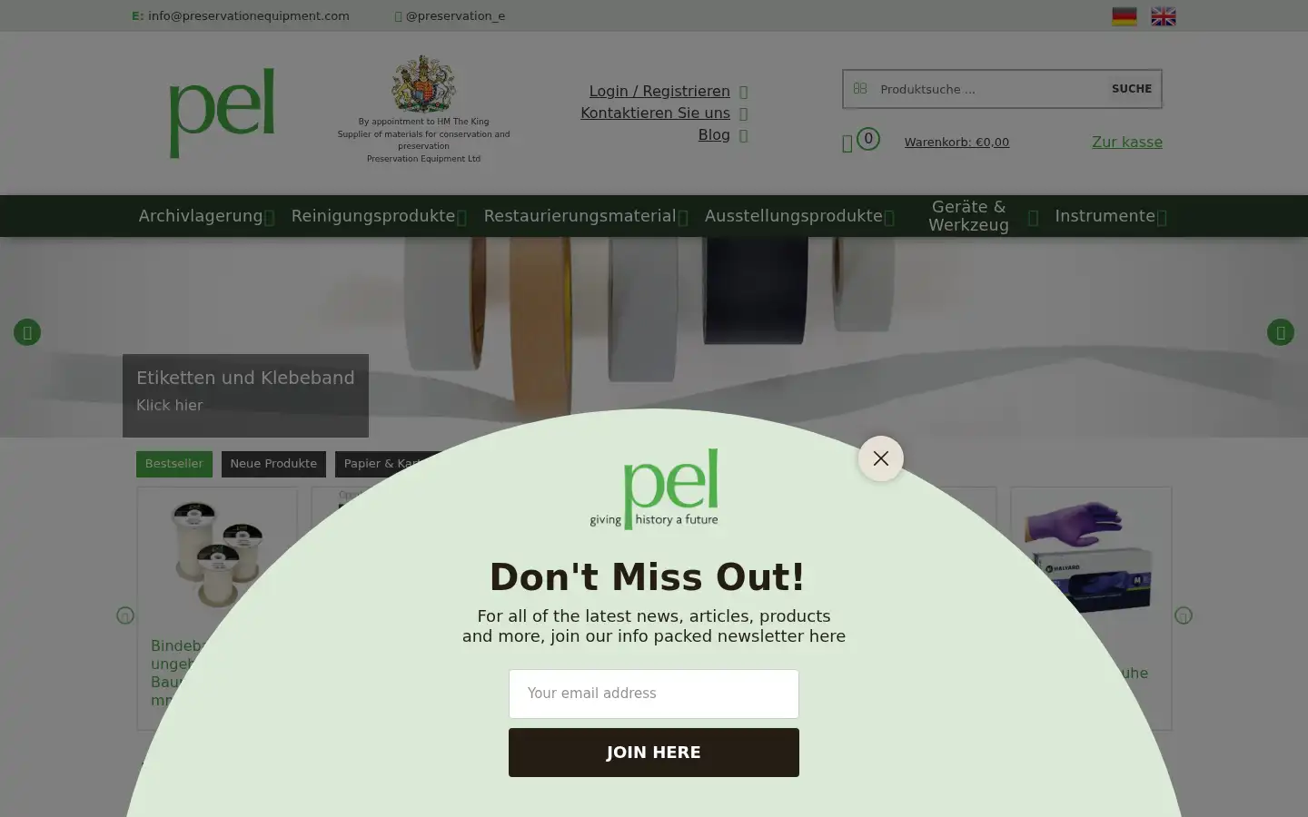 Screenshot of preservationequipment.de