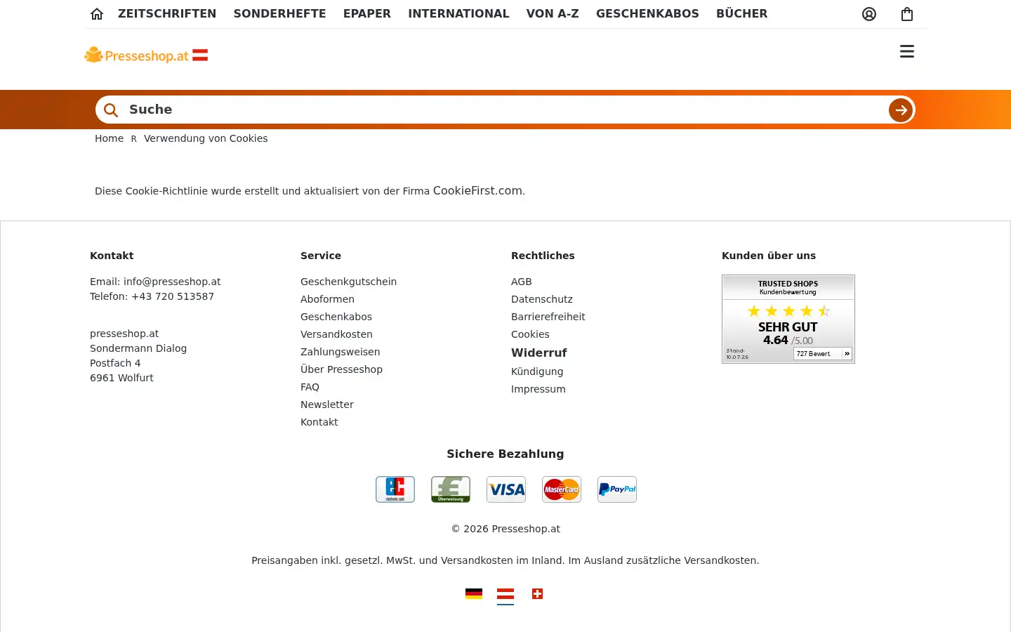 Screenshot of presseshop.at
