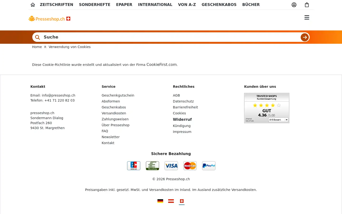 Screenshot of presseshop.ch