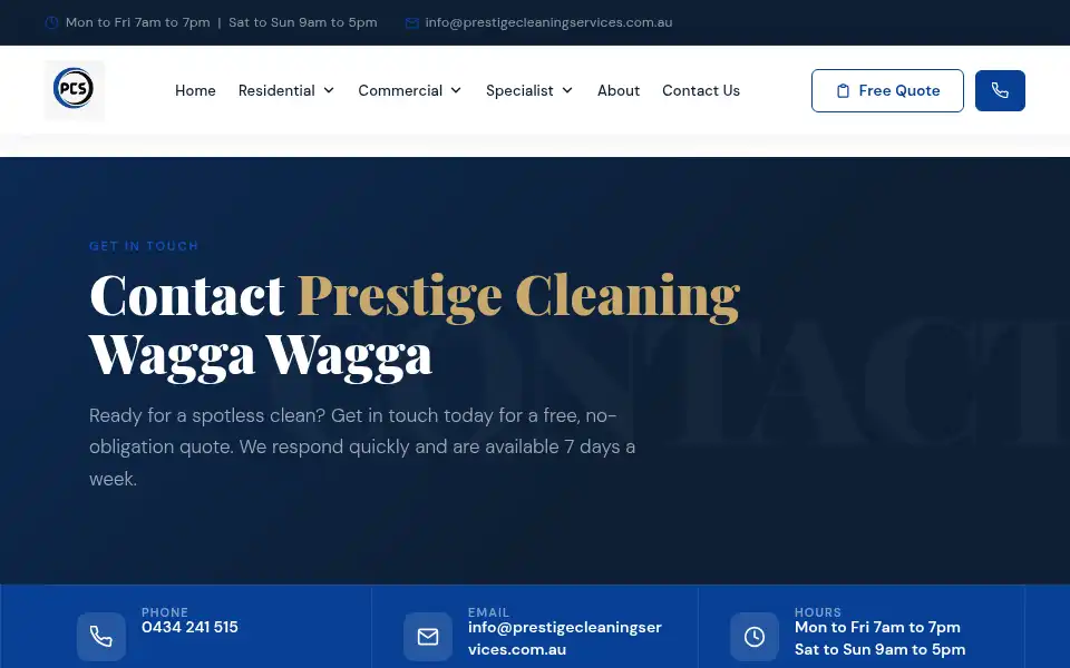 Screenshot of prestigecleaningservices.com.au