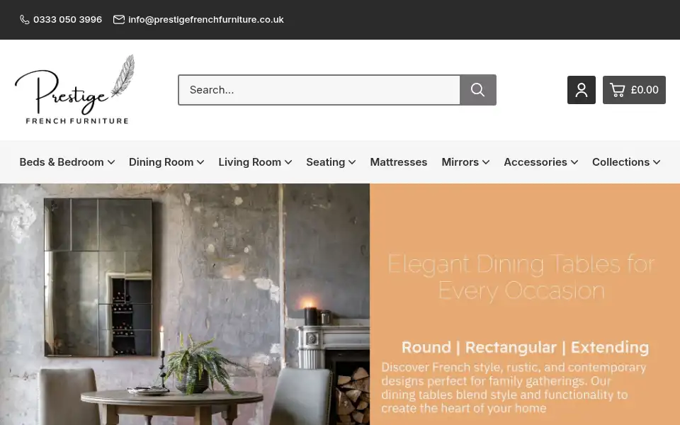 Screenshot of prestigefrenchfurniture.co.uk