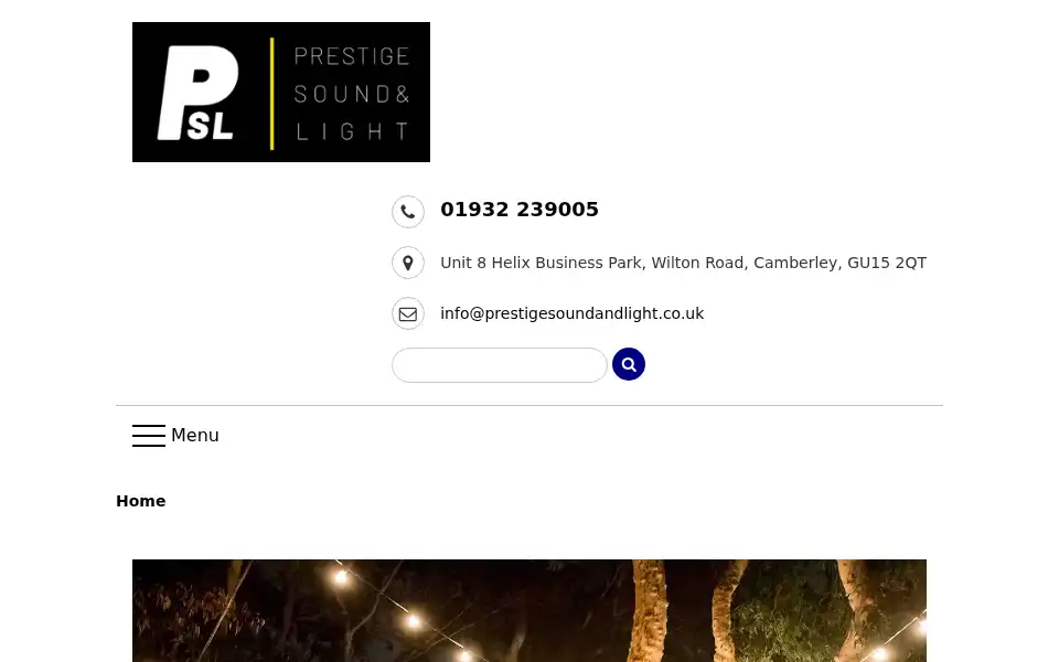 Screenshot of prestigesoundandlight.co.uk