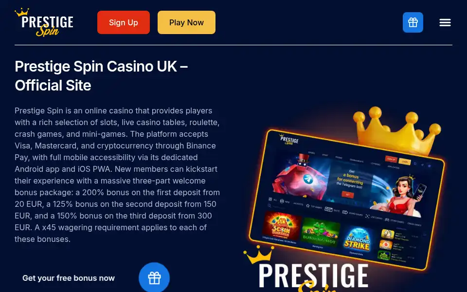 Screenshot of prestigespin-casino.uk