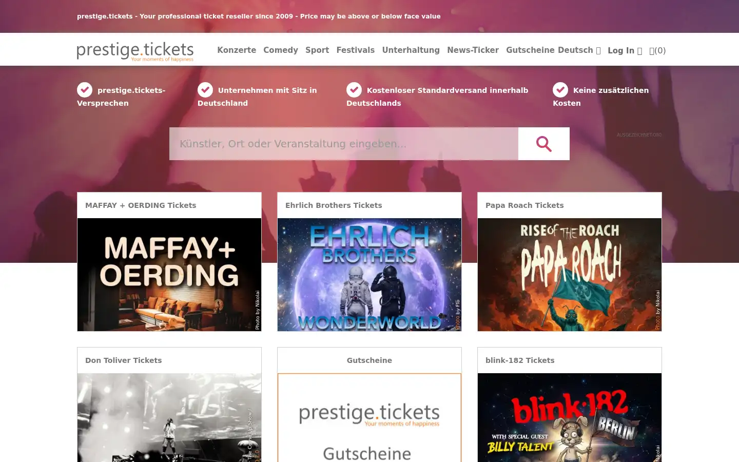 Screenshot of prestigetickets.de