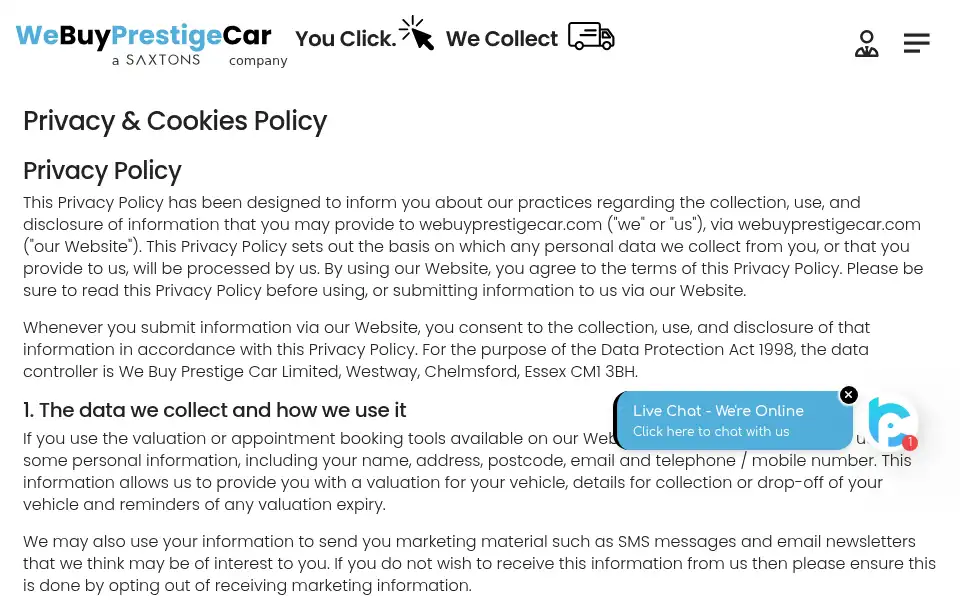 Screenshot of prestigevehiclebuyer.com