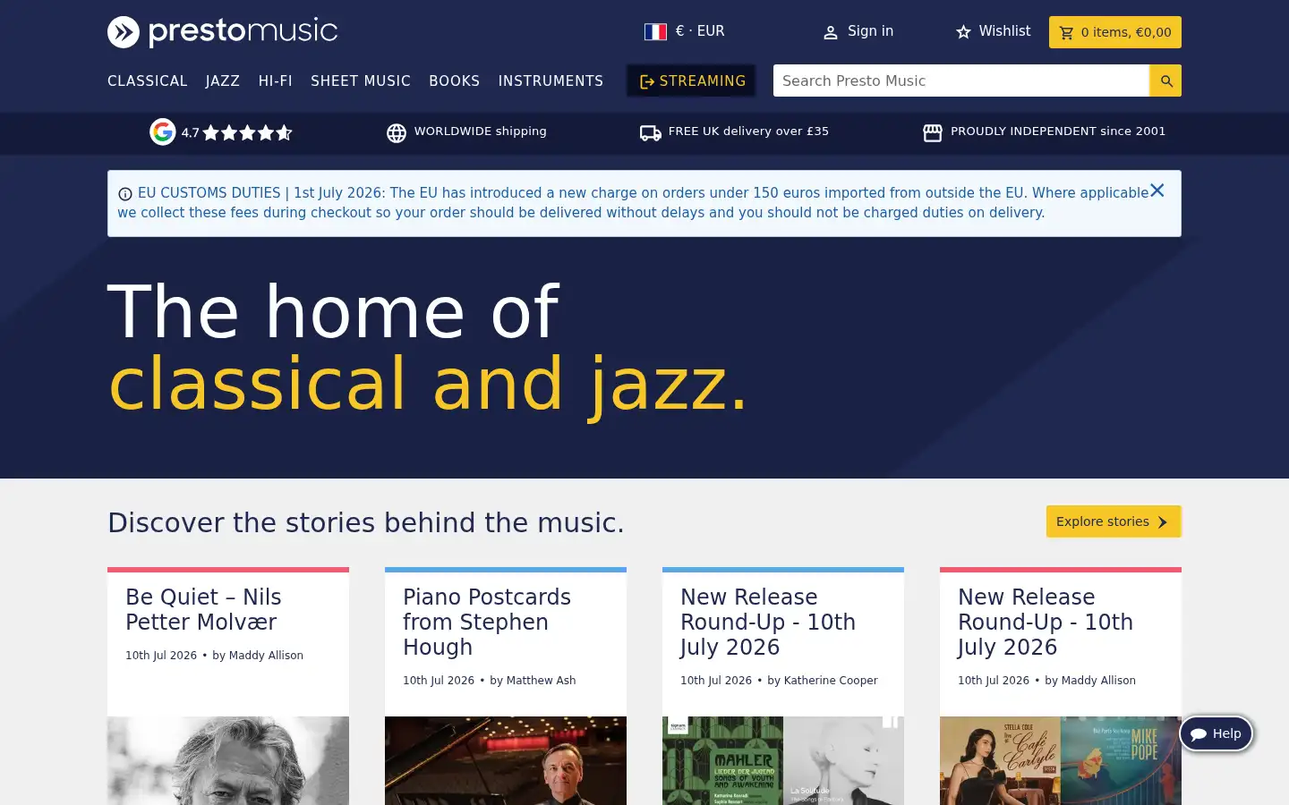 Screenshot of prestomusic.com