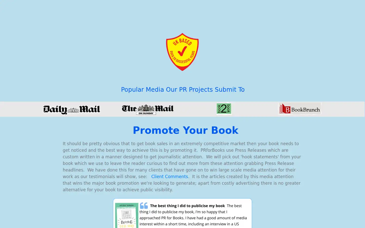 Screenshot of prforbooks.co.uk