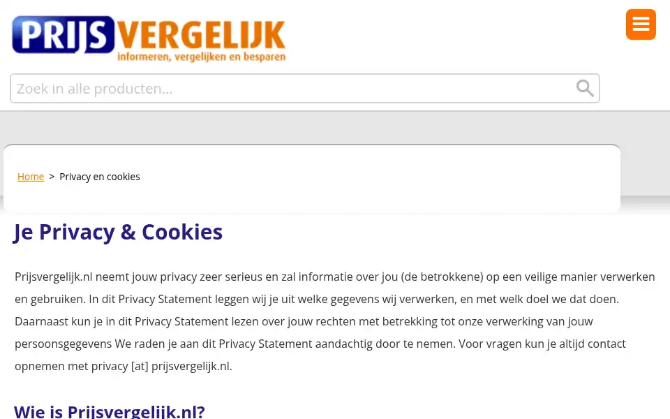Screenshot of prijsvergelijk.nl