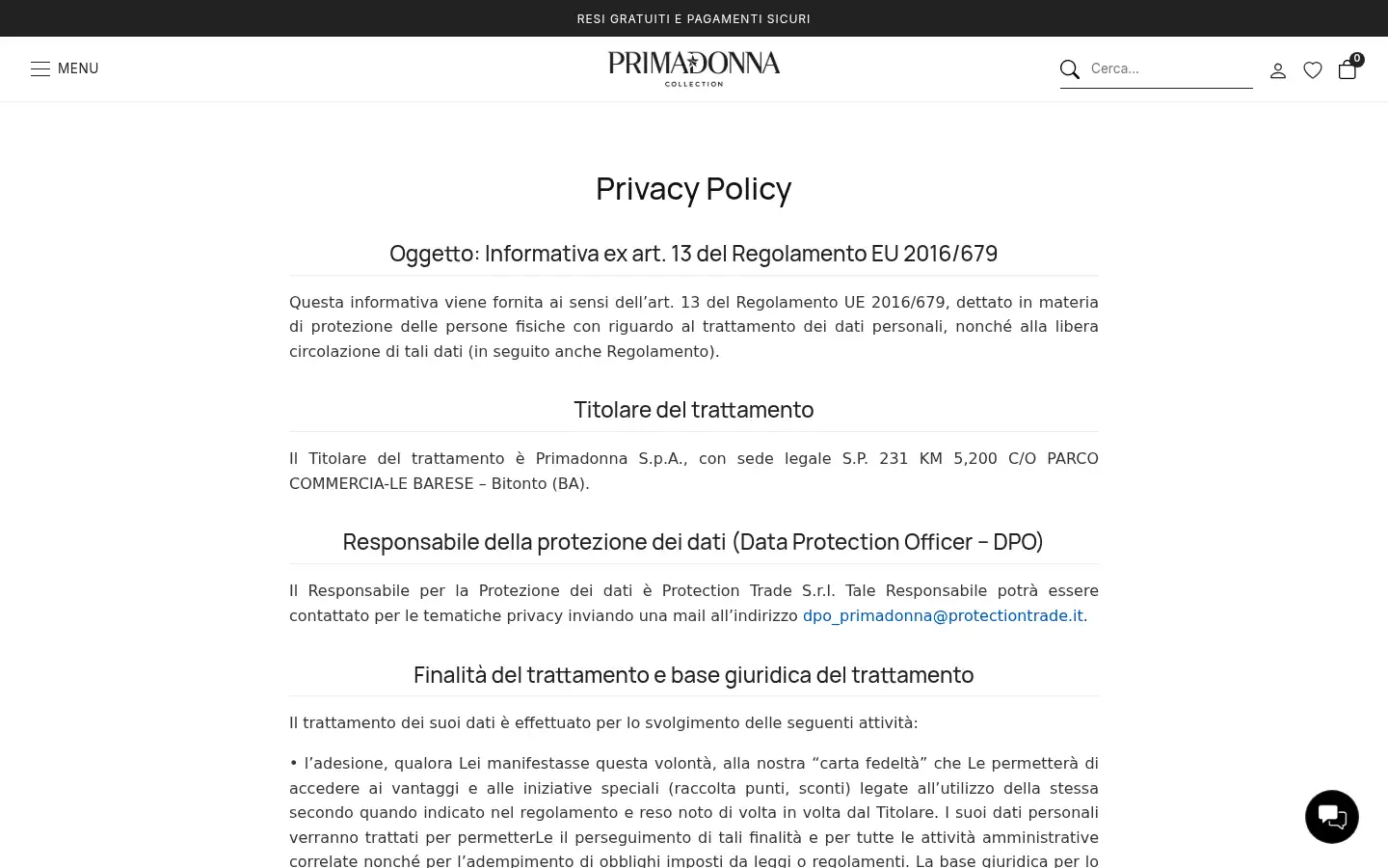 Screenshot of primadonnacollection.com