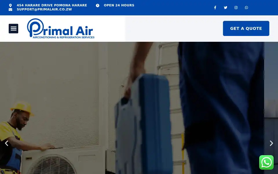 Screenshot of primalair.co.zw