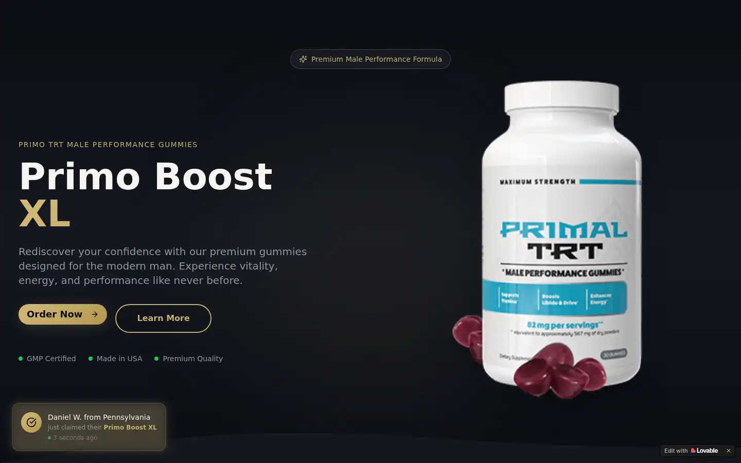 Screenshot of primalboost-xl.lovable.app
