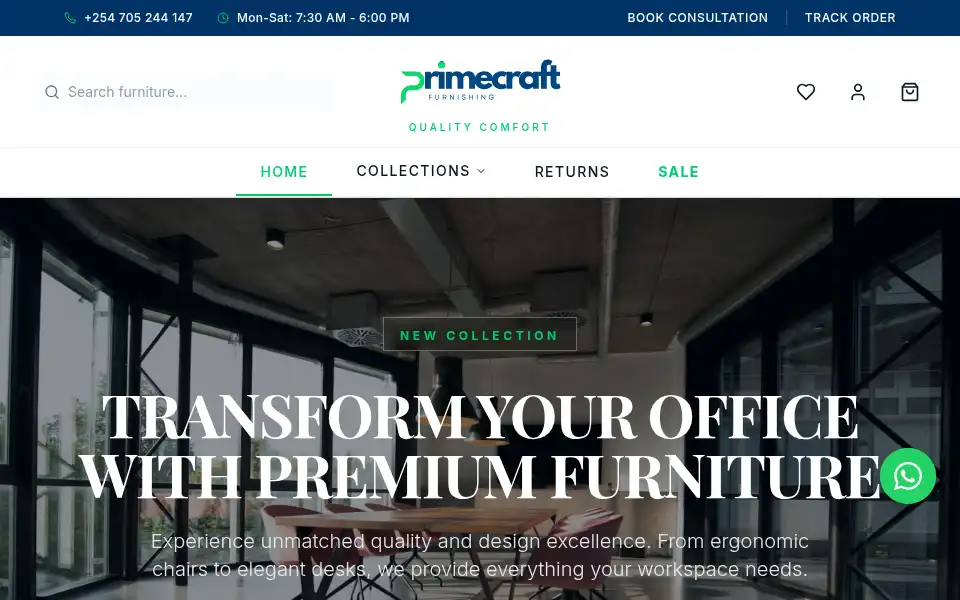 Screenshot of primecraftfurnishing.co.ke