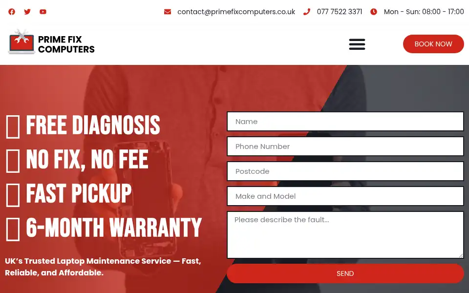 Screenshot of primefixcomputers.co.uk