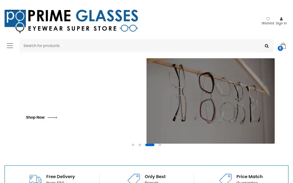 Screenshot of primeglasses.com