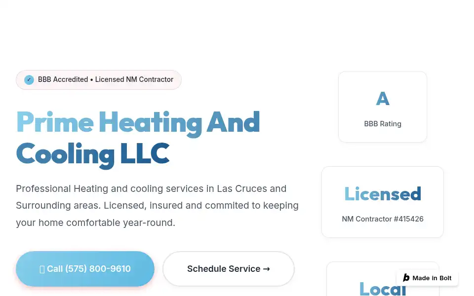 Screenshot of primeheatingcoolingllc.com