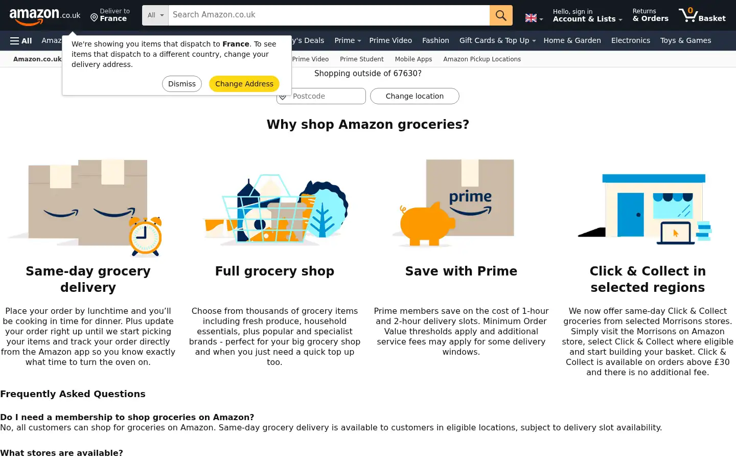 Screenshot of primenow.amazon.co.uk