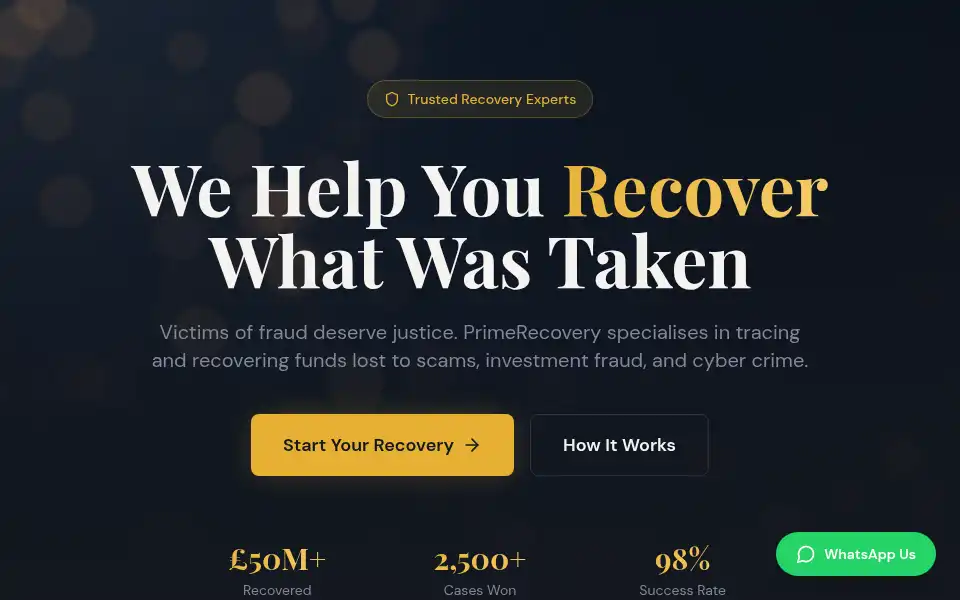 Screenshot of primerecovery.io