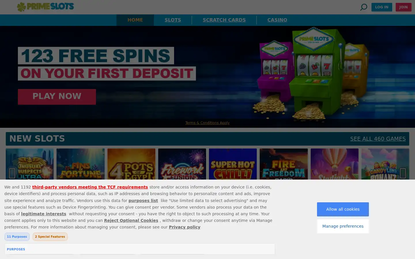 Screenshot of primeslots.com